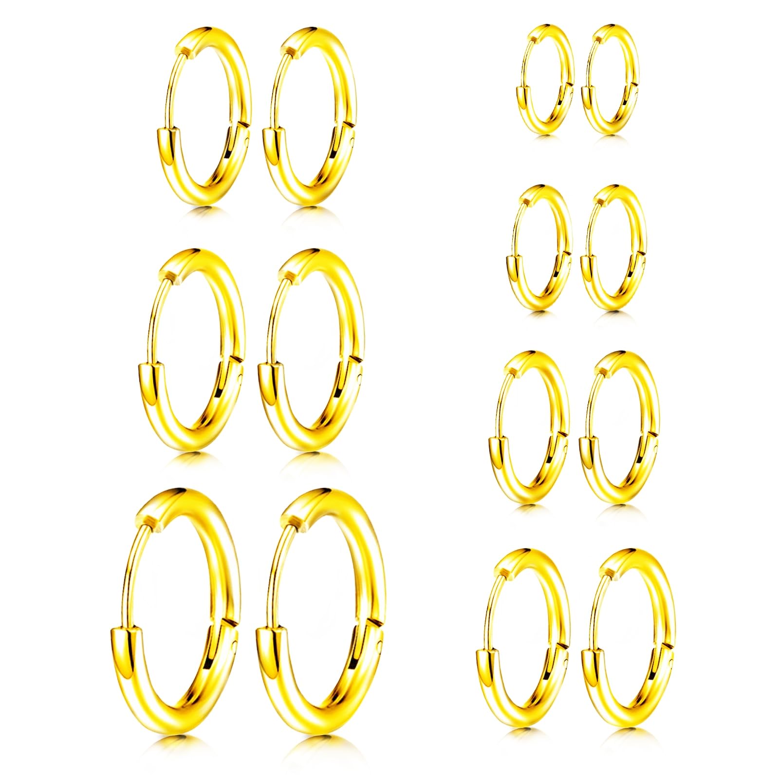 Stud Hoop Earrings Set 7 Pairs Hypoallergenic Cubic Zirconia Titanium Stainless Steel Silver Rose Gold Black 2-8mm CZ Cartilage Helix Flatback Ball