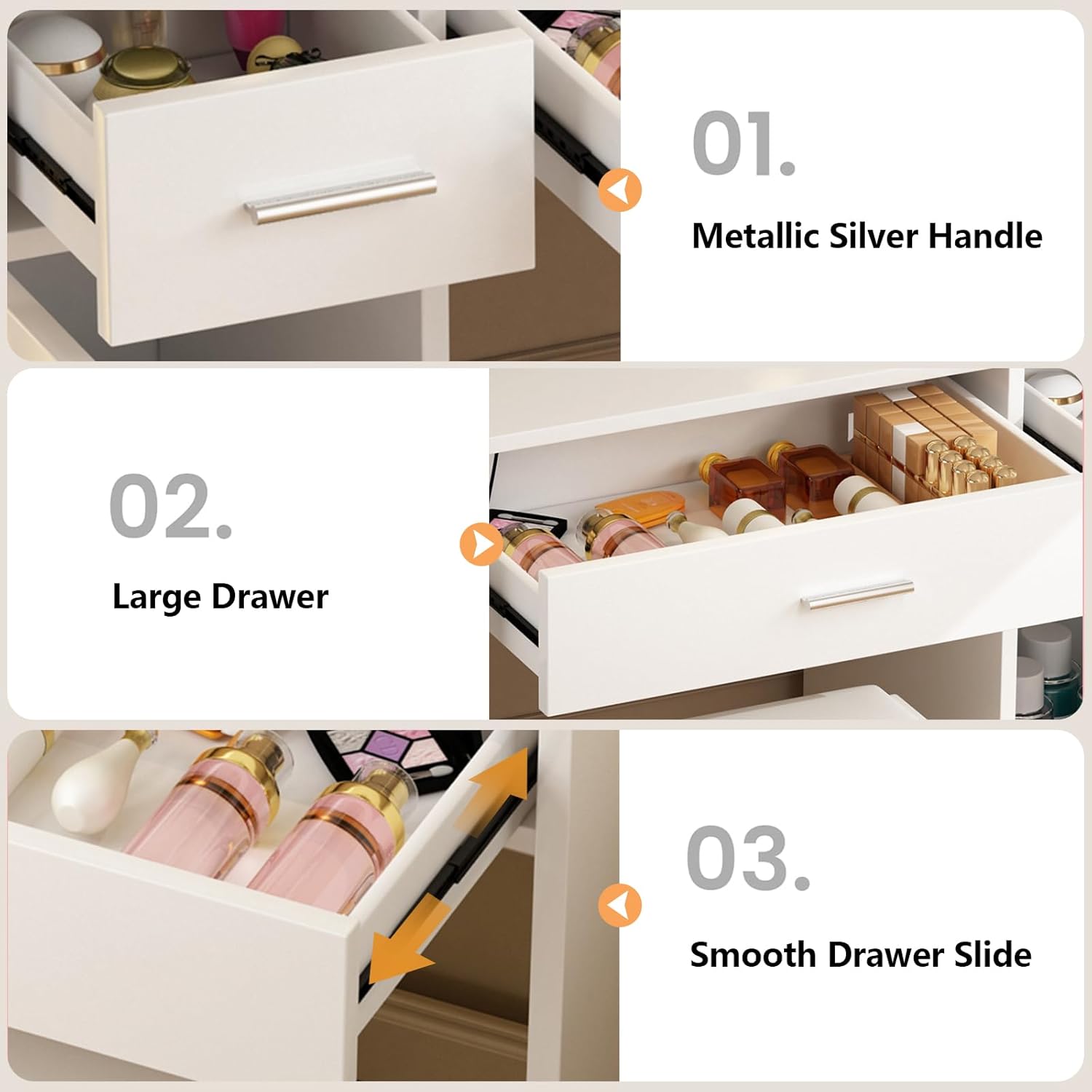 Makeup Vanity Desk Set with LED Lights Mirror Chair, Vanity Table with 7 Storage Shelves and 3 Drawers,3 Lighting Modes Adjustable Brightness Dressing Table for Bedroom,White