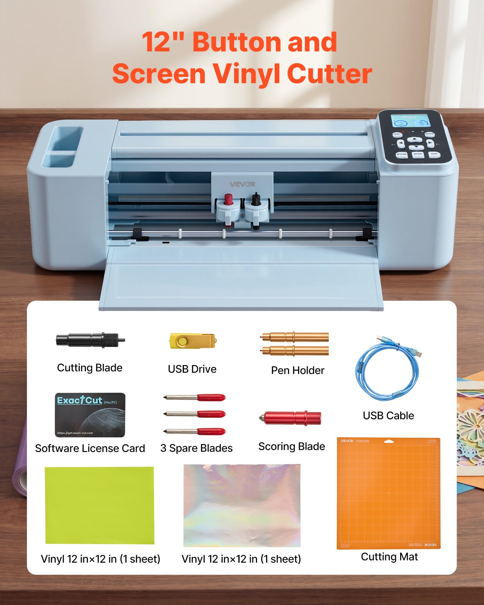VEVOR Plotter de Corte de Vinilo de 305 mm con Kit de Herramientas, Control Táctil y Botones, Máquina Cortadora Multifuncional Compatible con iOS Android Windows Mac para Bricolaje Papel Tarjetas