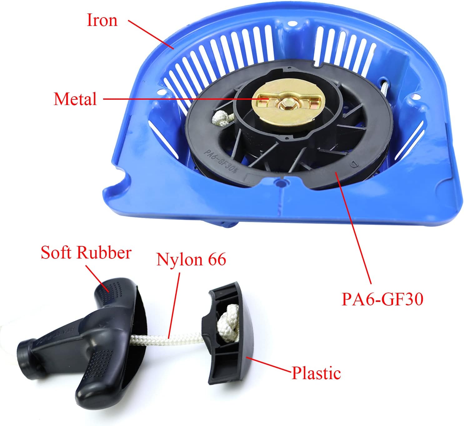 WOTIAN Recoil Pull Starter Assembly Compatible with DuroMax Generator 274cc 270cc Replacement Parts XP7500DX XP7500X Water Pump/Pressure Washer Blue 4 Holes