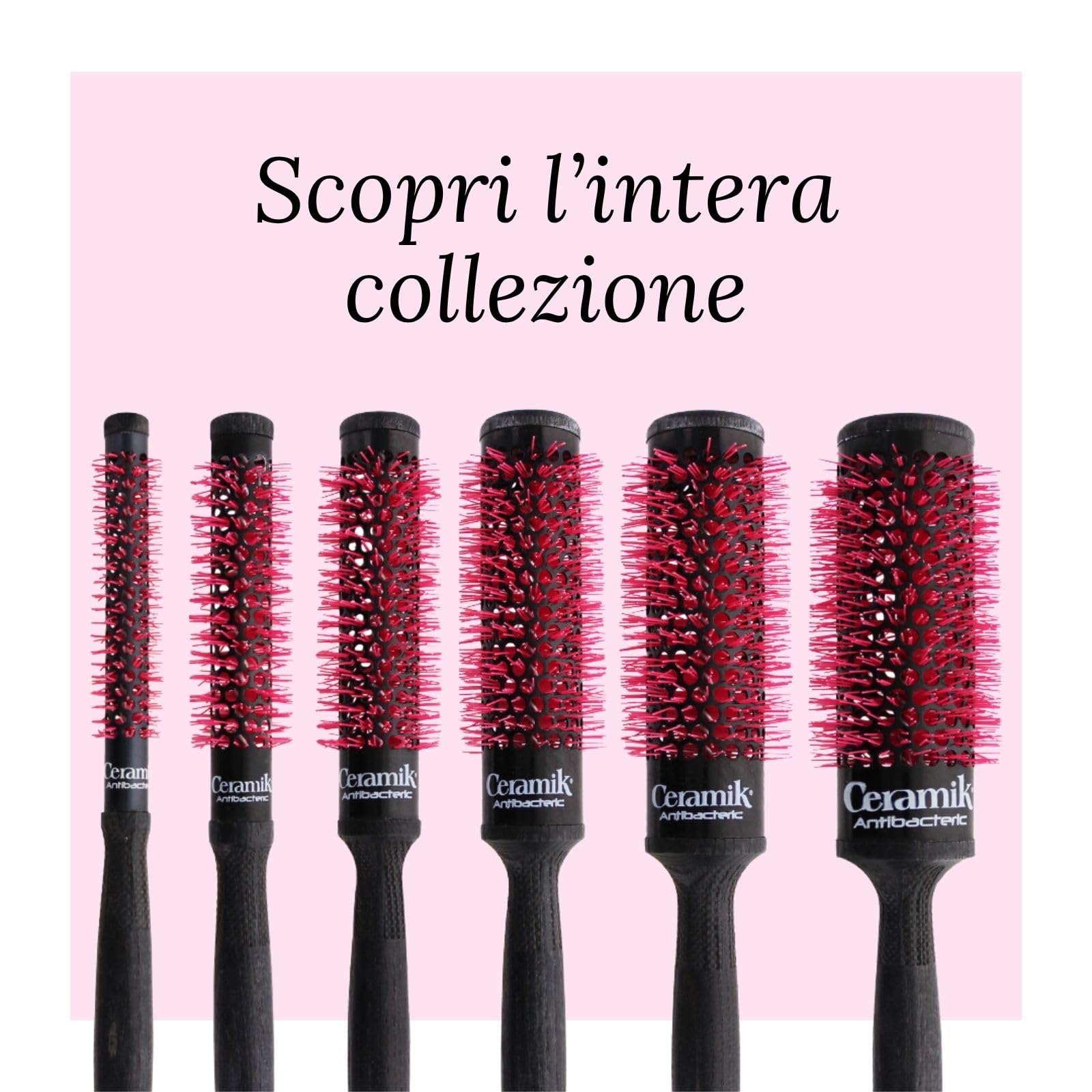 TEK Ceramik Oxy – Set di 6 spazzole rotonde (13/18/24/30/36/42 mm) – Cilindro in ceramica – Adatte a tutti i tipi di capelli – Made in Italy