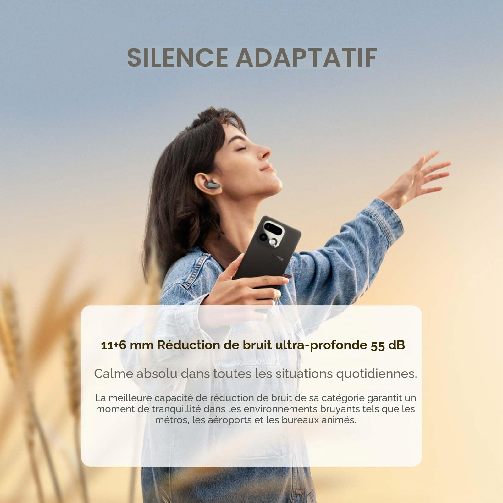 realme Buds Air 8 Écouteurs Bluetooth sans Fil, réduction de Bruit adaptative 55dB, 58h d'autonomie, doté de Double Driver 11+6 mm, Son Hi-Res LHDC 5.0, IP55, Bluetooth 5.4, Gris