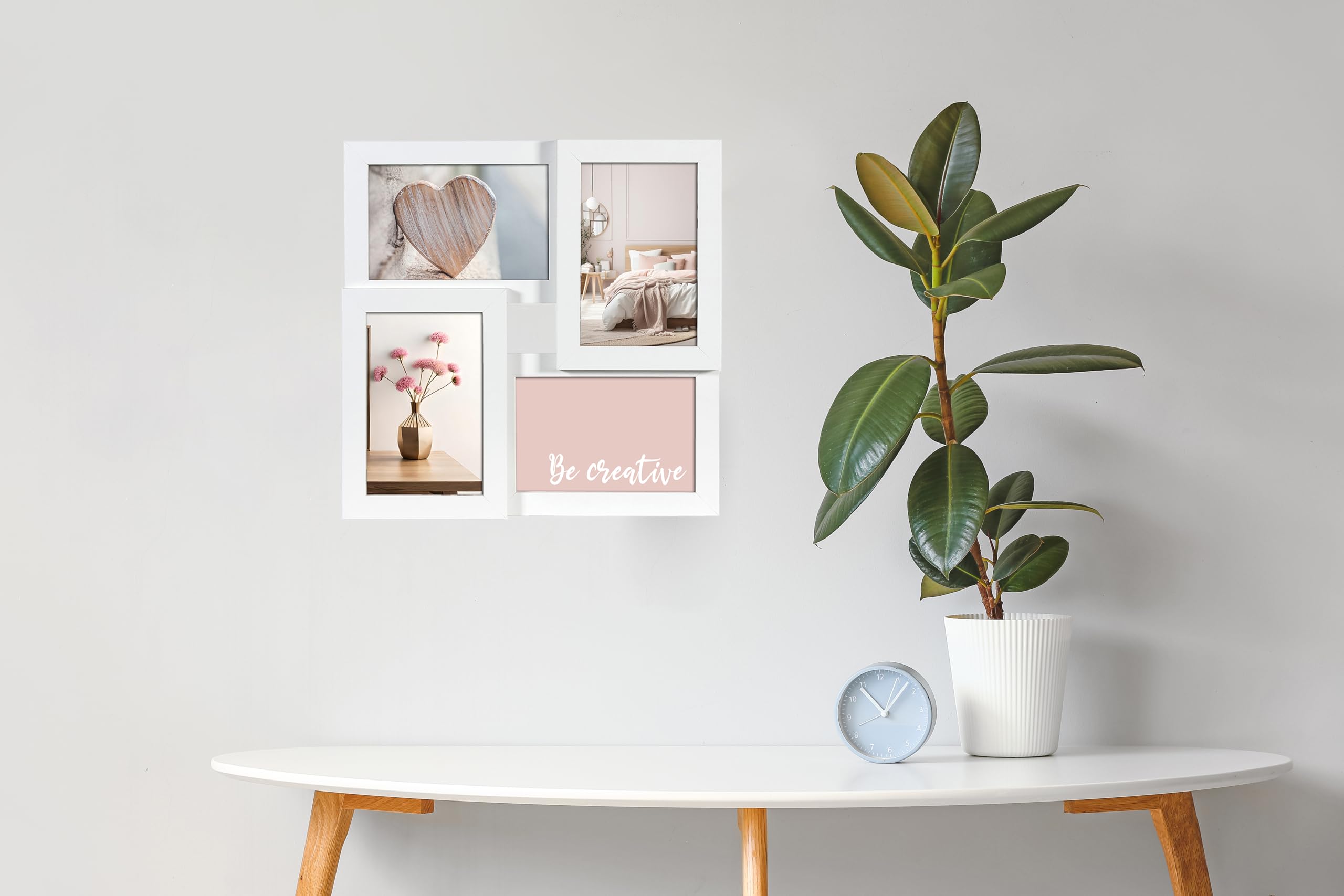 Fotolijstset, drievoudig, van hout, om op te hangen aan de muur