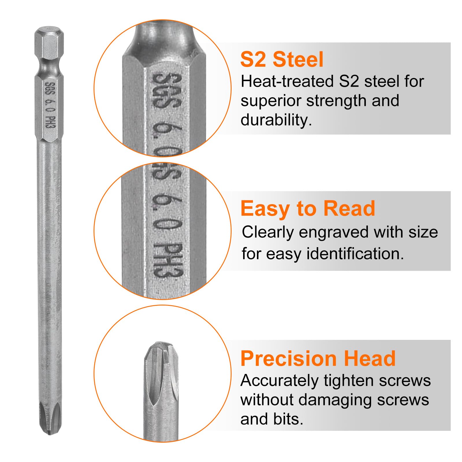 10 Stück Phillips-Schraubendreher-Bits PH3 – 100 Mm Lang, Magnetisch, S2-Stahl, 1/4" Sechskant