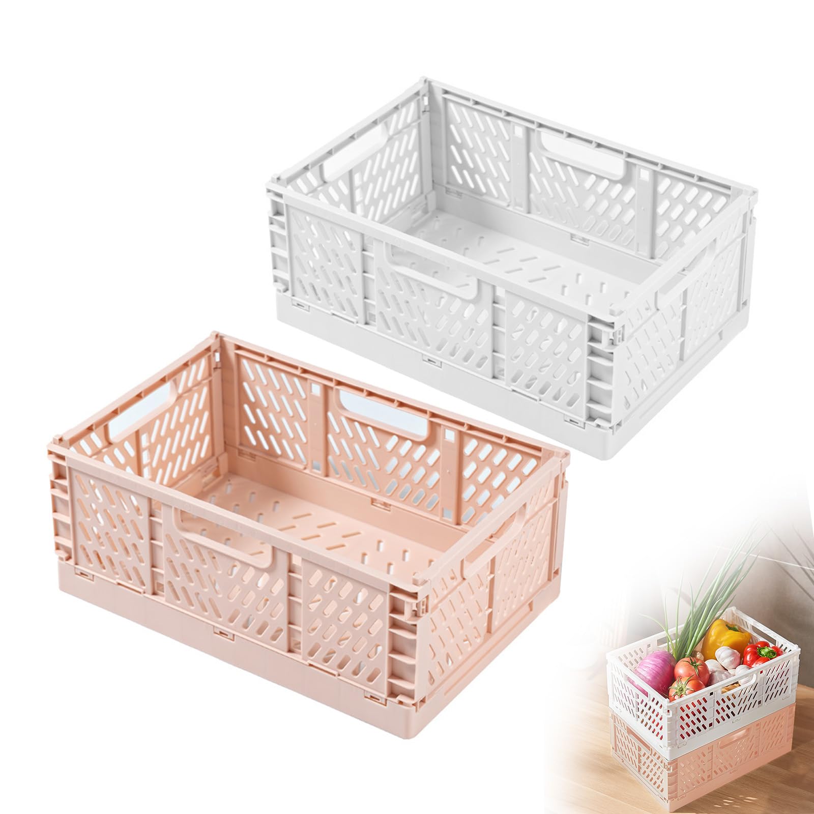 Collapsible Storage Box, 2 PCS Small Baskets For Storage Folding Crate Plastic Storage Basket Stacking Storage Boxes Desktop Basket Organiser for Office Kitchen Bathroom 30 * 20 * 12.5cm