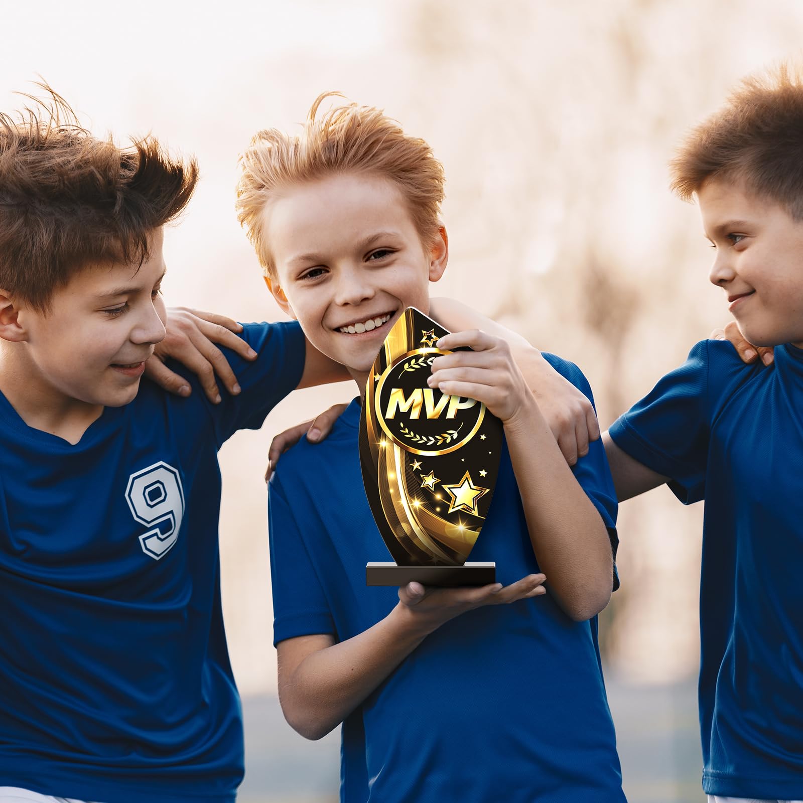 6 piezas de trofeo MVP de 7.68 pulgadas acrílico más valioso jugador trofeo placa de premio oro negro MVP trofeo Copa MVP trofeo medallas para fútbol, baloncesto, fútbol, sóftbol, campeonato,