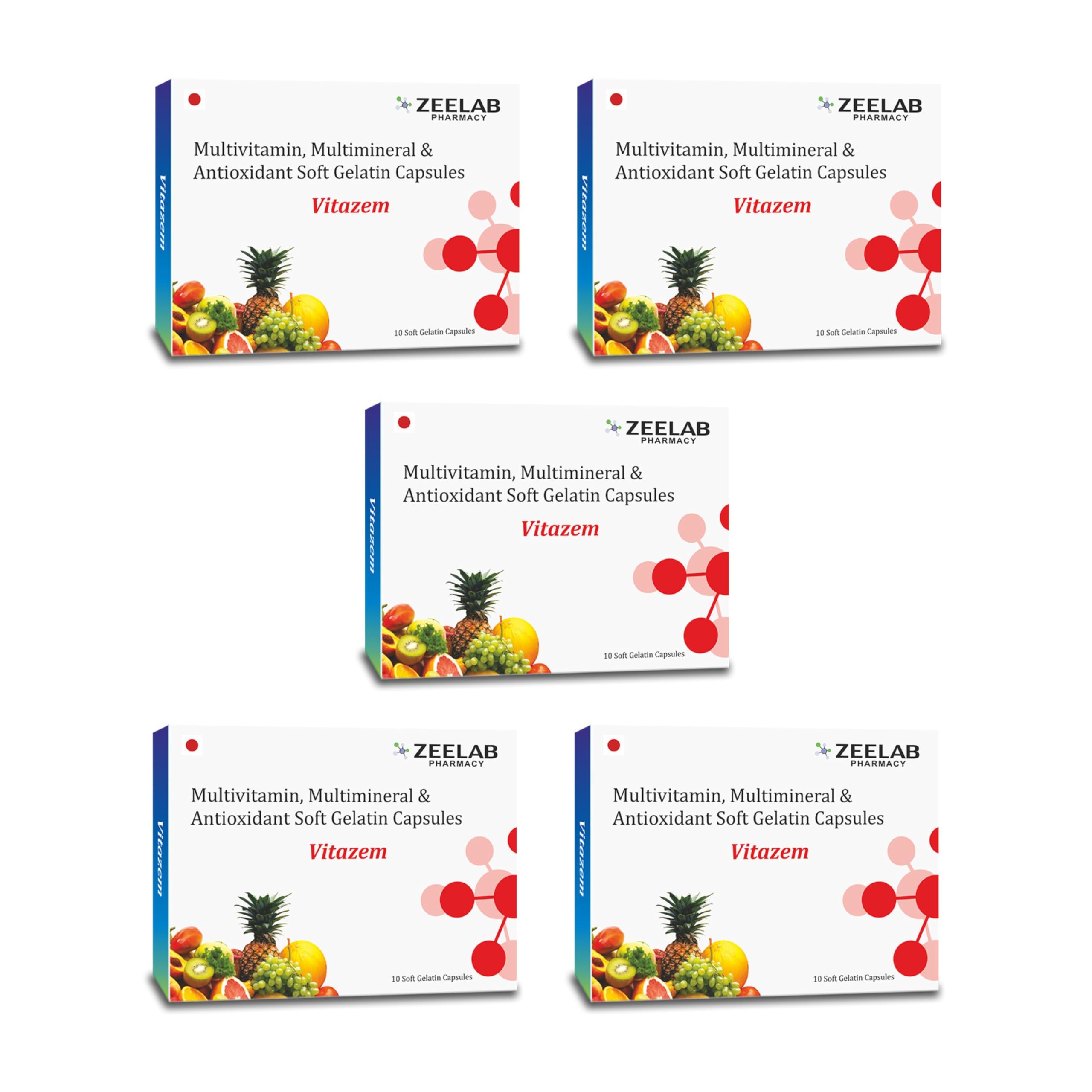 Zeelab Vitazem, Multivitamin, Multimineral and Antioxidant - 10 Soft Gelatin Capsules (Pack of 5) | Non-Veg (B0CV5P3FMR) Amazon Price History, Amazon Price Tracker