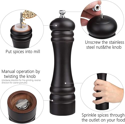 Miniatura 3 de Molinillo de pimienta negra clásico con mecanismo de precisión de acero inoxidable ajustable, adecuado para el hogar, cocina, barbacoa, fiesta