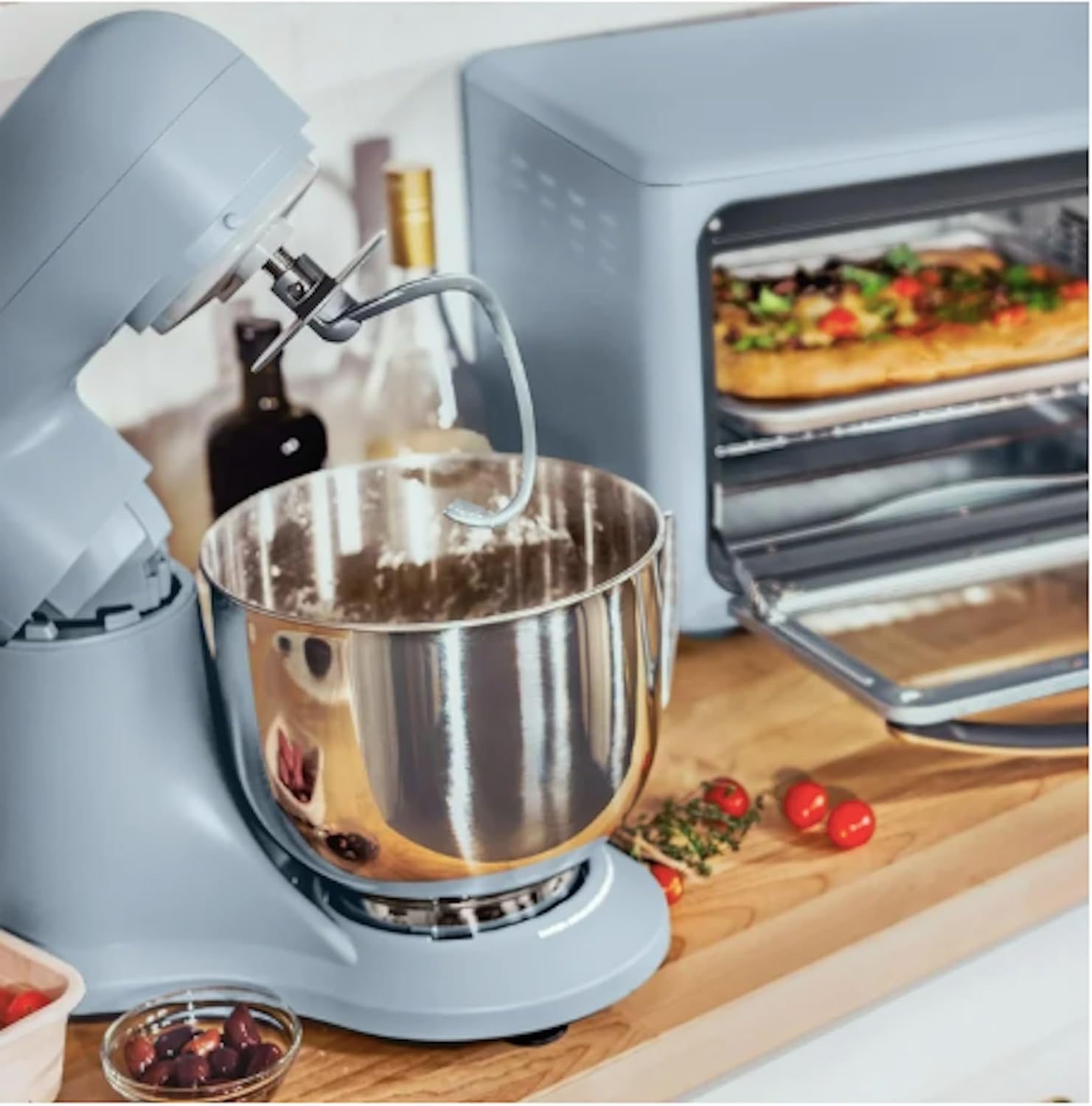 Drew Barrymore 5.3 Qt Stand Mixer, Cornflower Blue with Flat Beater, Dough Hook, Balloon Whisk