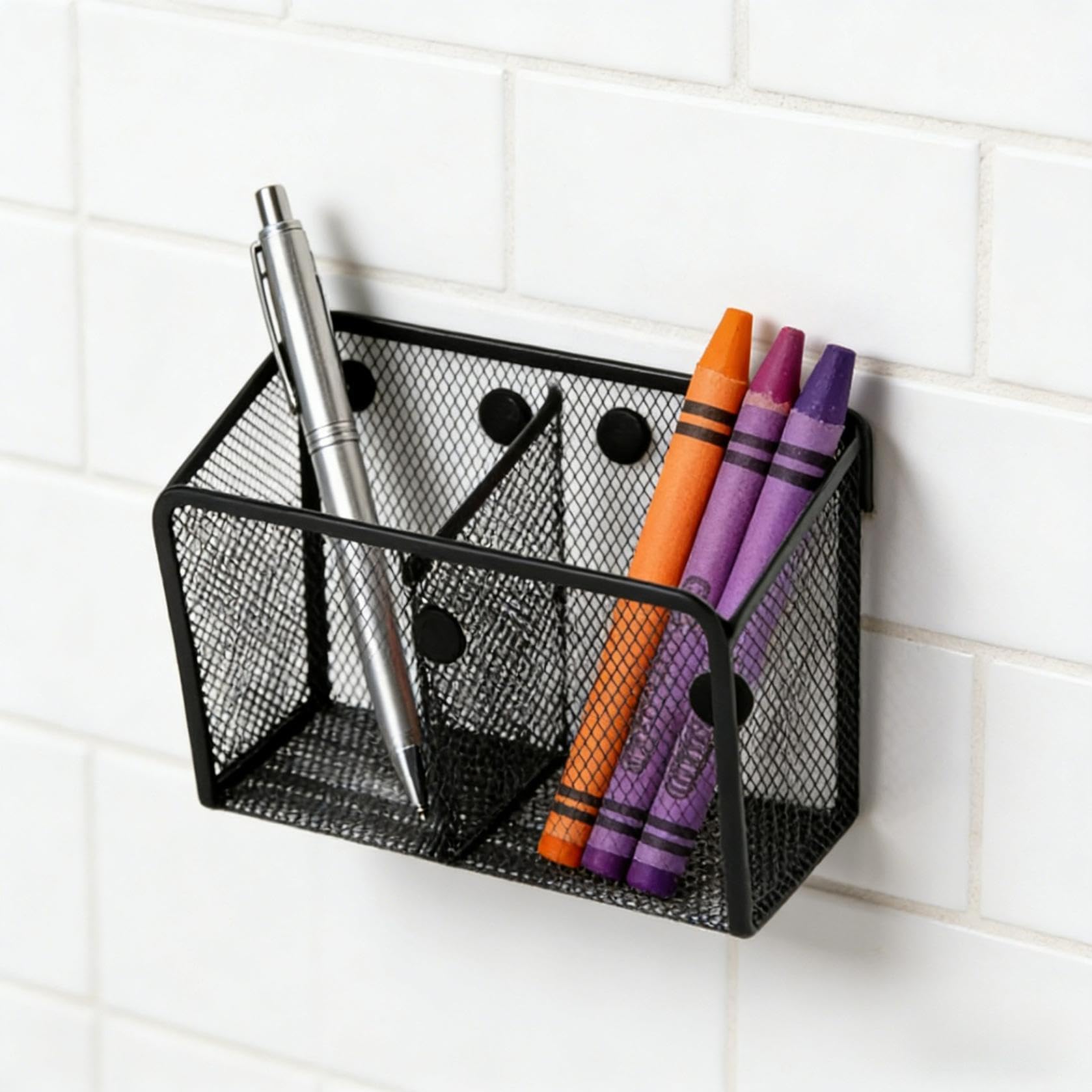 Magnetischer Stifthalter, Stifthalter aus Metall, magnetischer Aufbewahrungskorb, Spind-Organizer, Whiteboard-Marker-Halter, Kühlschrank-Organizer mit Netz-Design