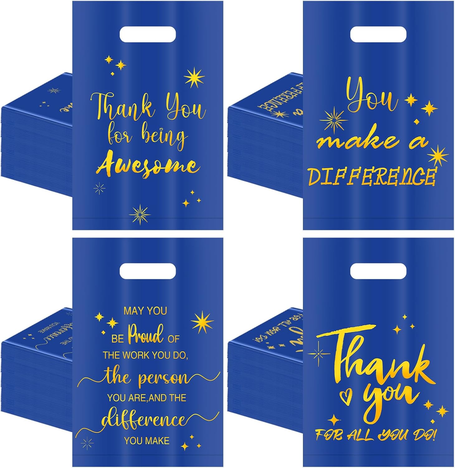 Epakh 200 Pcs Employee Appreciation Day Party Supply Thank You Gift Bags Bulk Employee Appreciation Goodie Bags with Handle Plastic Party Favors for Team Staff Coworker Nurse Teacher Blue Goody Wrap