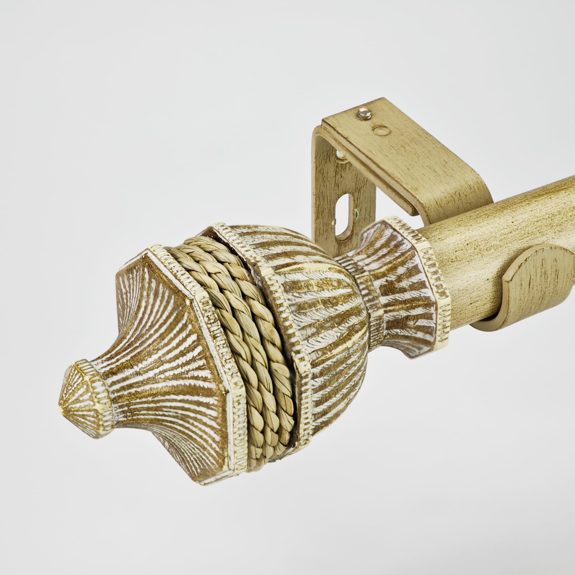 SKYPLUS LIVING Weathered Oak Curtain Rod Set with Jute Rope Finial, 36-72 inch, Standard Single Drapery Rod for 1 Pack, 1 inch diameter, Adjustable Length