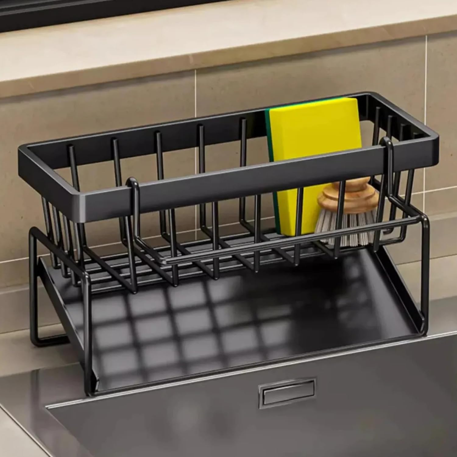Suporte Organizador de Pia em Aço Carbono Preto | Porta Esponja, Sabão e Pano com Bandeja Antiferrugem | Instalação Sem Furos, Design Moderno e Compacto para Cozinha Suporte Organizador de Pia em Aço Carbono Preto | Porta Esponja, Sabão e Pano com Bandeja Antiferrugem | Instalação Sem Furos, Design Moderno e Compacto para Cozinha