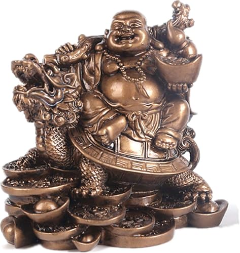 Miniatura 1 de Buda riendo, Feng Shui chino que ríe de Buda que cabalga de dragón de tortuga, adorno decorativo para la oficina en casa atrae riqueza y buena