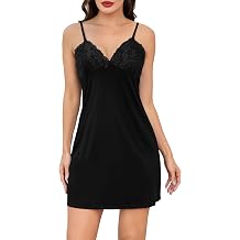 Women's Lace Full Slips for Under Dresses Adjustable Straps Nightgown V Neck Sleepwear Cami Dress