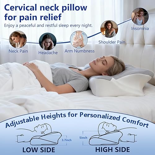 Miniatura 3 de Almohada cervical para dormir, almohada de espuma viscoelástica para aliviar el dolor de cuello con funda de almohada transpirable, almohada de