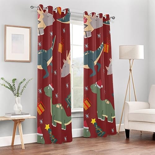 Miniatura 7 de Regalos de dinosaurios de Navidad, cortinas opacas rojas para dormitorio, aislamiento térmico, ojales, cortinas opacas para puerta corrediza,