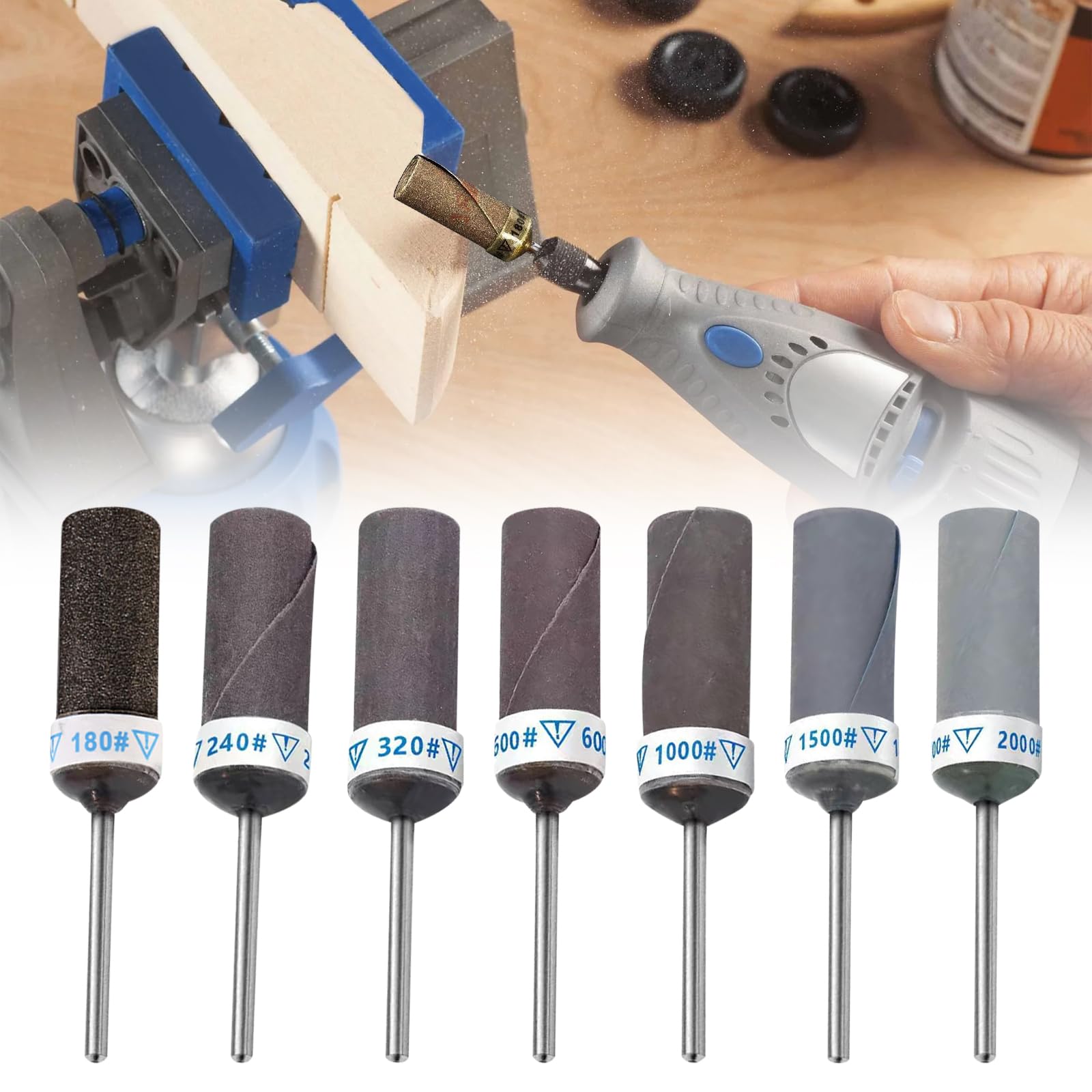 56Pcs Sanding Sticks, Sanding Drum kit for Dremel Rotary Tool, 180/240/320/600/1000/1500/2000 Grits Sanding Bits Kit with 1/8" (3mm) Shank for Metal Rust Removal Jade Polishing Grinding