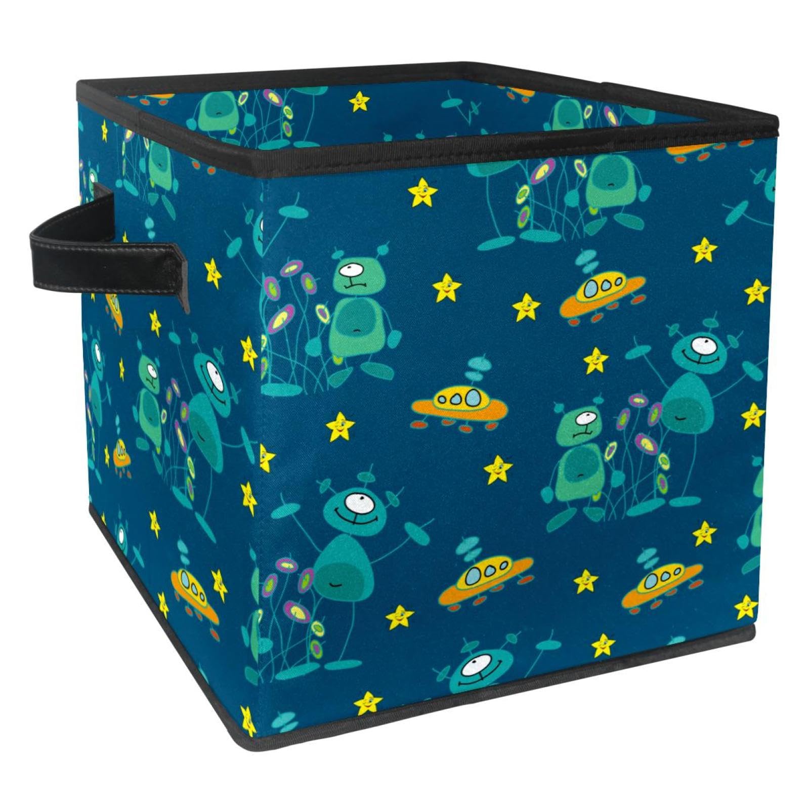 Boîte de rangement avec poignées en tissu robuste motif étoiles et espace