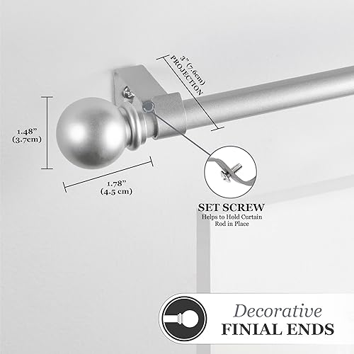 Miniatura 4 de Kenney Chelsea Barra de Cortina para Ventana con Extremo de Bola, Barra de Cortina Ajustable para Ventanas de 28 a 48 Pulgadas, Juego de Barra