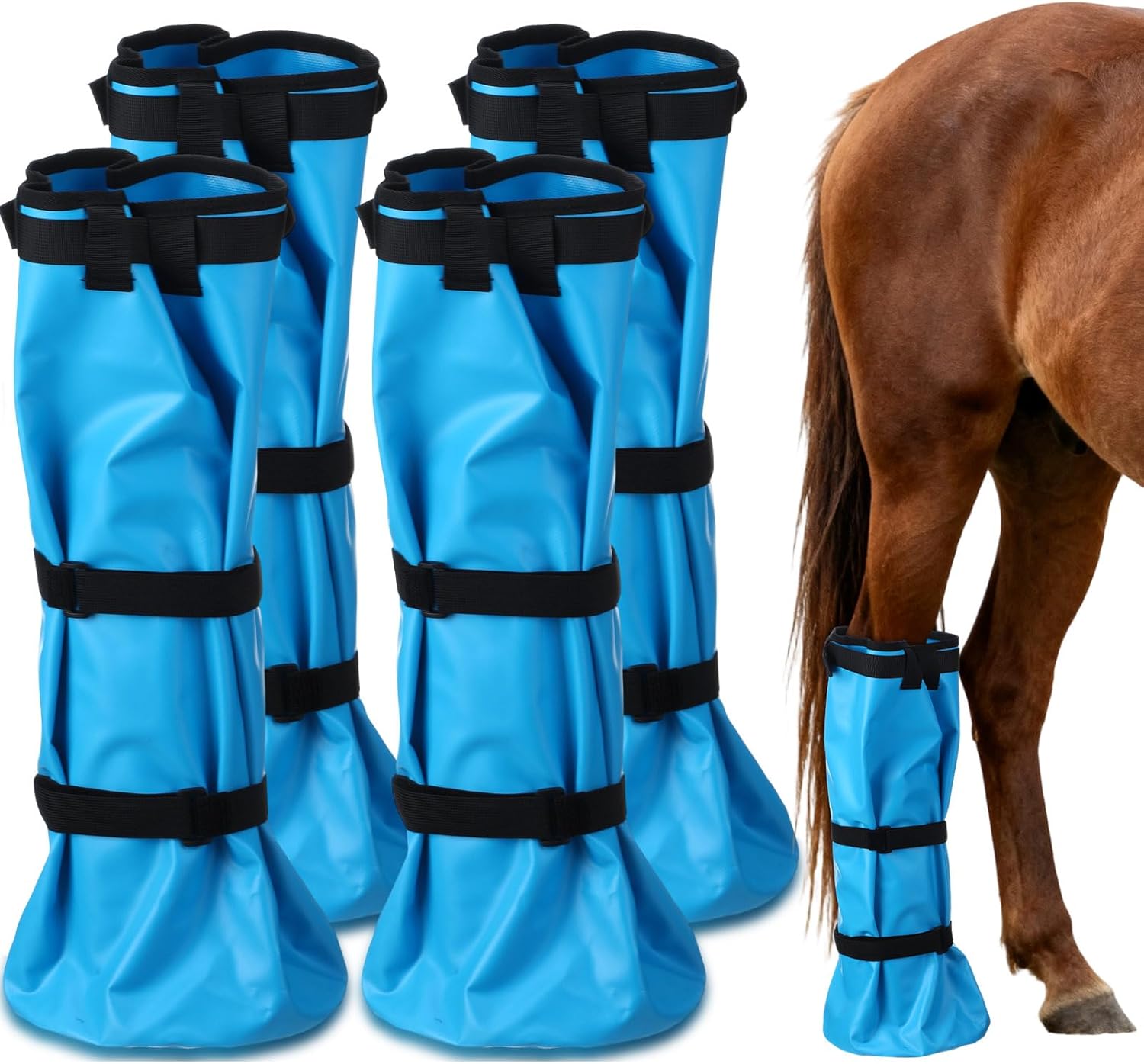 4 Pcs Easy Use Hoof Soaking Boot for Horse Soaker Bag, Hoof Care Treatment Bucket with EVA Pad and Elastic Band, 2 Pairs Horse Soaker Bag for Common Equine Hooves Ailment Problem