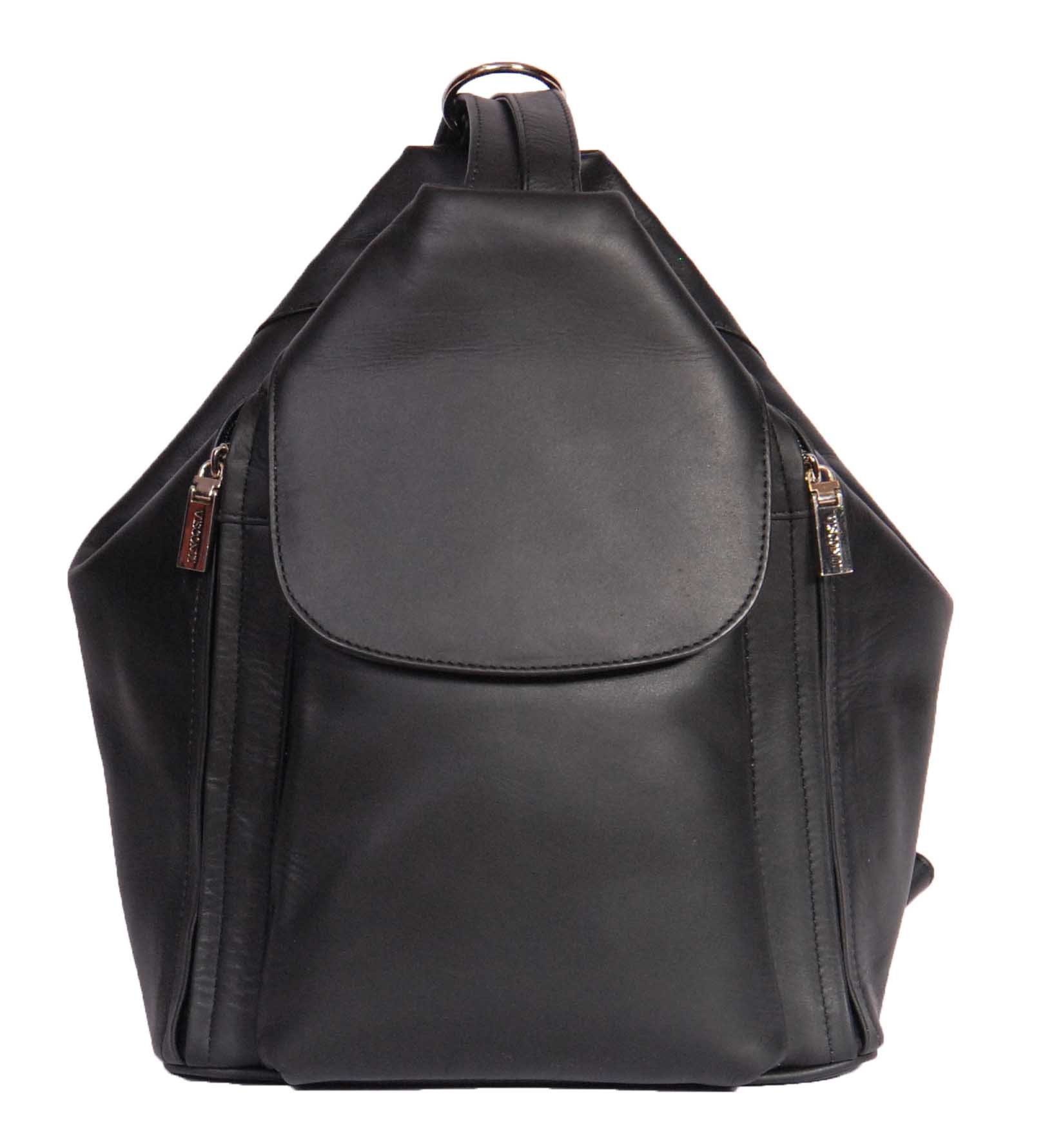 Womens Genuine Leather Backpack 'ROME' Black Rucksack Organiser Bag 23x30x15cm, Black, 23x30x15cm