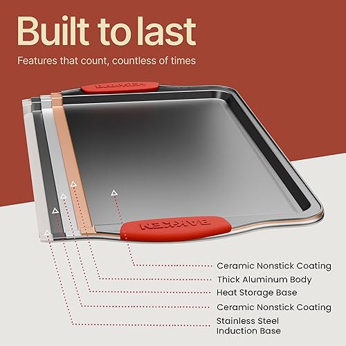 Miniatura 9 de BAKKENMASTER Juego de horno de cocina de 18 piezas revestimiento de mármol gris antiadherente, utensilios para hornear de acero al carbono, asas de