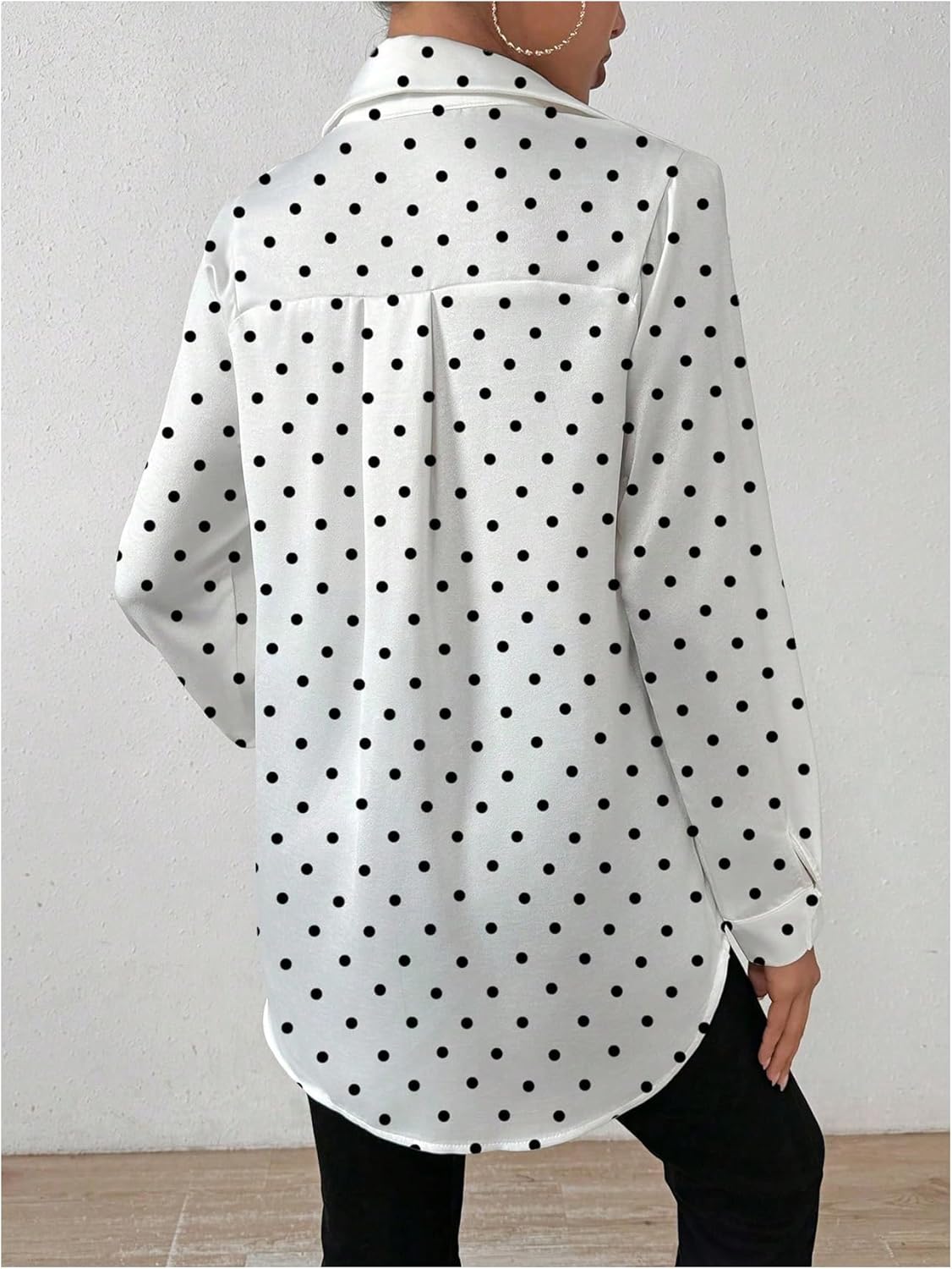 GORGLITTER Women's Polka Dots Button Up Shirts Long Sleeve Fall Work Business Dressy Shirt Tops - Image 2