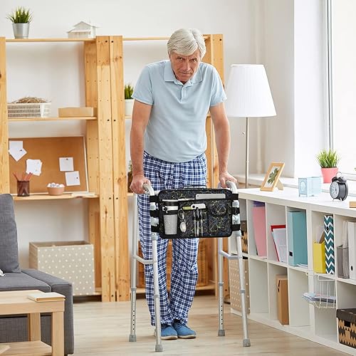 Miniatura 8 de supregear Walker Bag - Bolsa plegable para accesorios (doble cara), gran capacidad, impermeable, con 9 bolsillos y portavasos (cuadros negros)