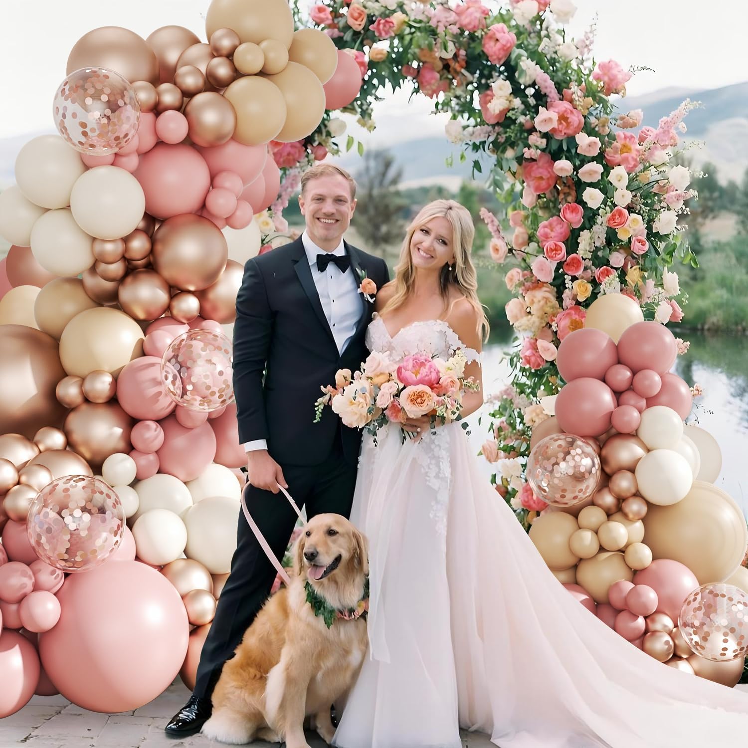 dusty pink balloon arch kit, 143pcs boho blush pink sand white nude rose gold balloons garland arch kit confetti balloons for boho birthday bridal shower wedding baby shower decorations