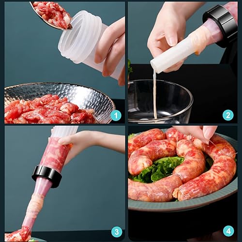 Miniatura 4 de Embutidor de salchichas - Máquina manual casera de llenado de carne, herramienta de llenado de salchichas de cocina de grado alimenticio para uso