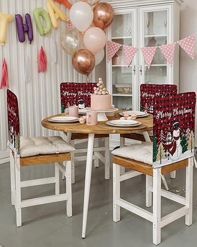 Vista 120 de Fundas para sillas navideñas de muñeco de nieve negro, 4 piezas, fundas traseras de comedor, fundas para árbol de Navidad, protectores extraíbles