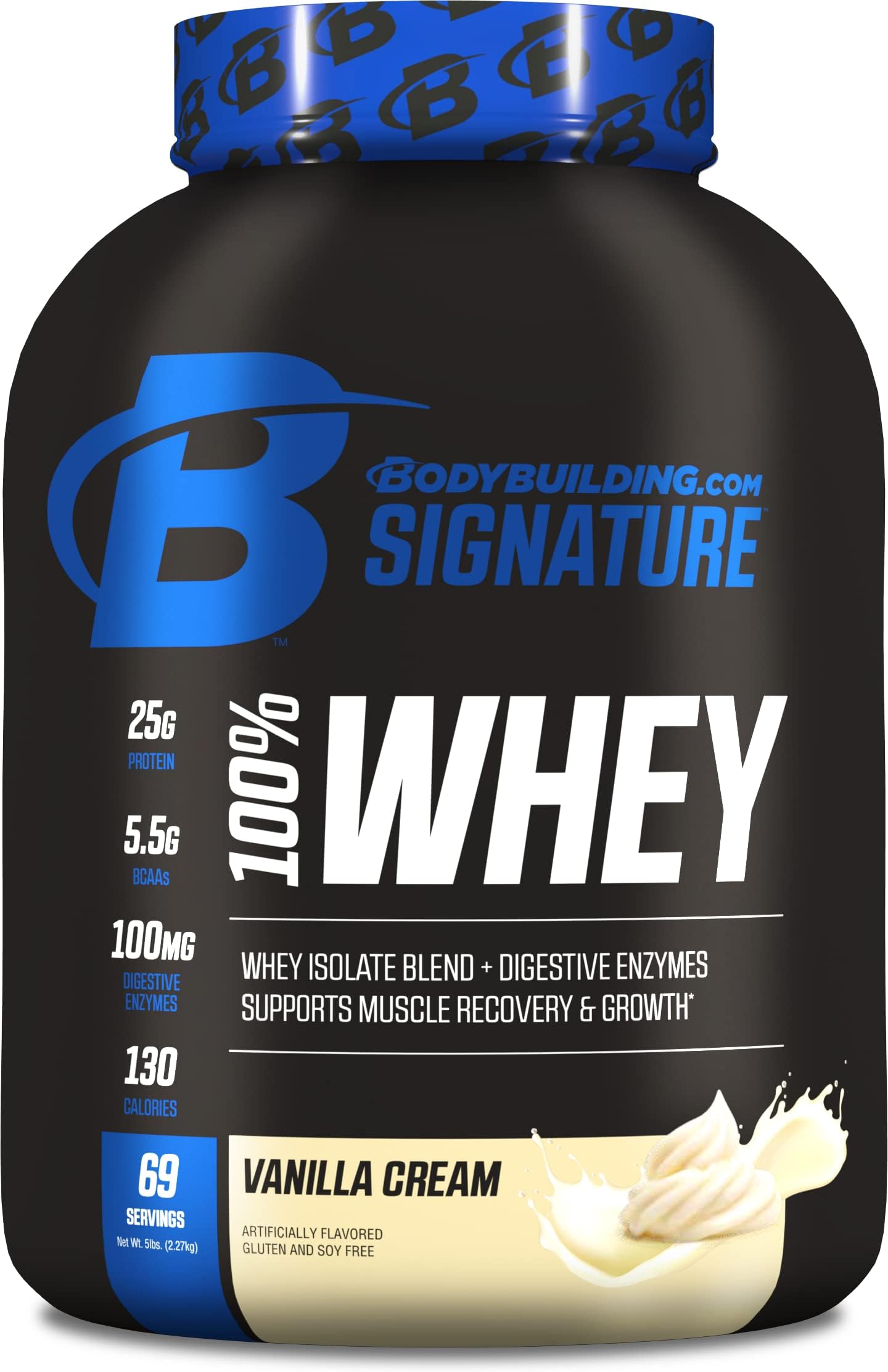 Bodybuilding.com Signature 100% Whey Protein Powder | 25g of Protein per Serving (Vanilla, 5 Lbs)