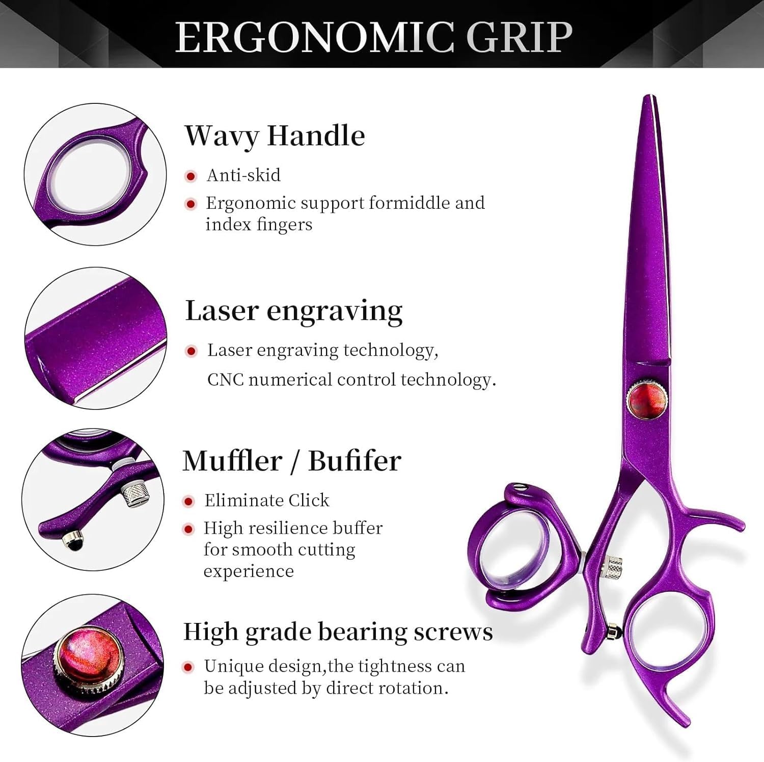"5.5" Professional Swivel Thumb Hair Cutting Scissors - JP Stainless Steel Shears with Purple Thinning Scissors for Hairdressers - Perfect Hairdressing Set"