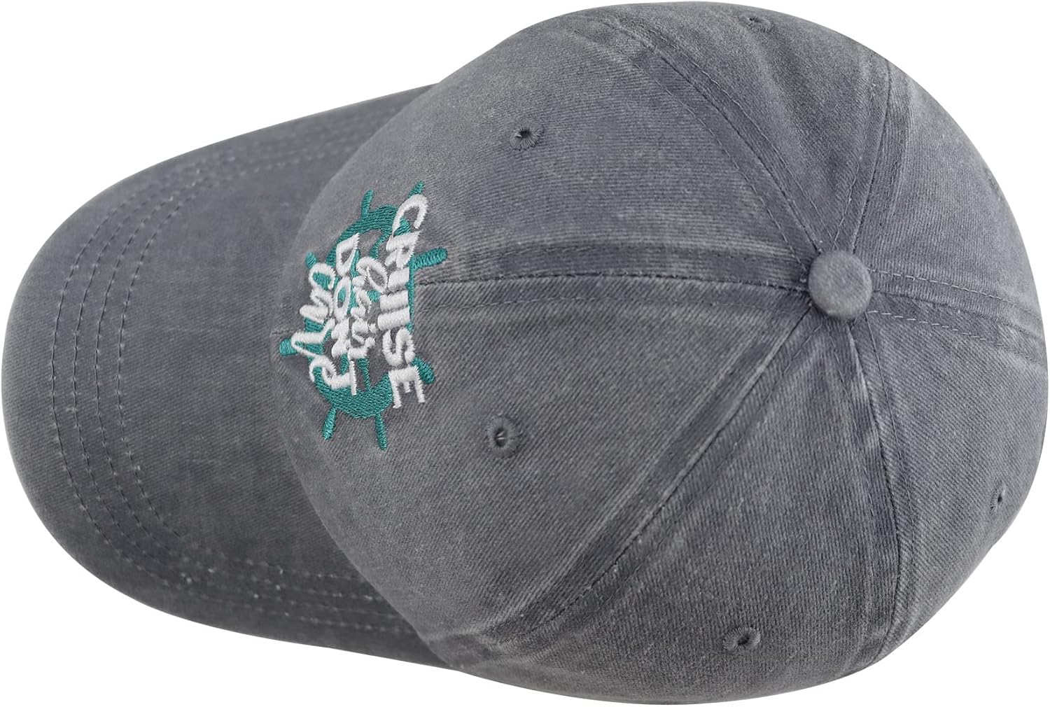 Cruise Hair Don't Care Hats for Men Women, Adjustable Embroidered Washed Vintage Cotton Denim Boat Baseball Cap - Image 5