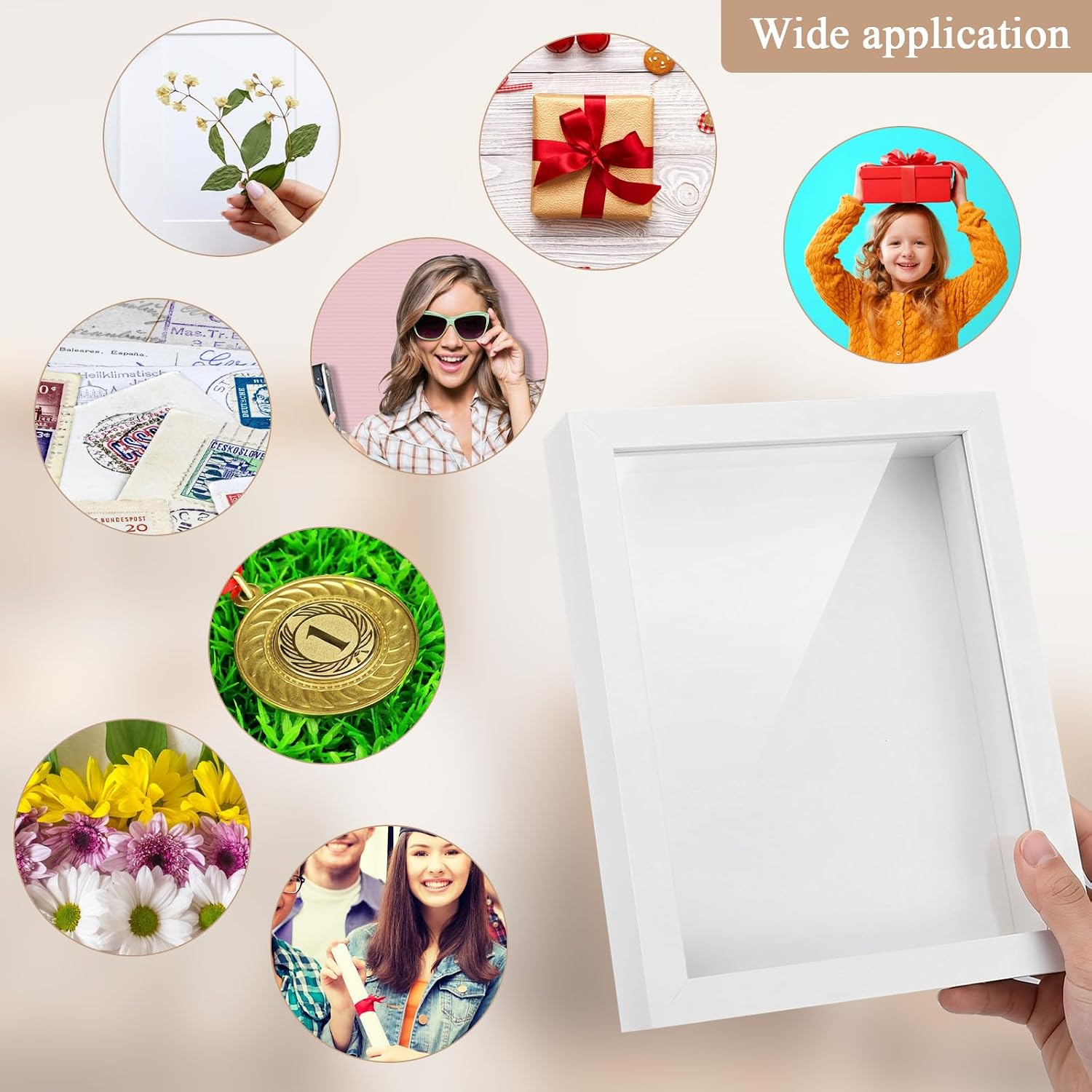 4 Pcs Shadow Box Frames 8" Square Artificial Board Shadows Boxes | Display Case, 3D Acrylic Shadow Boxes Display Cases Picture Frame with Adhesive Tape for Photos Dried Flowers Memories