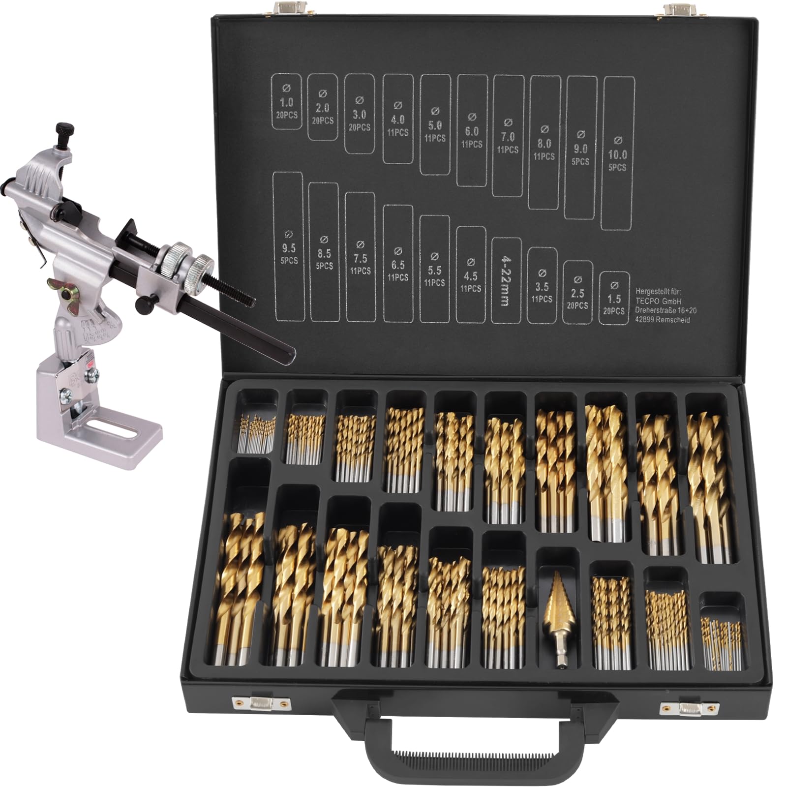 TECPO Lot de 231 forets hélicoïdaux HSS en titane nitré Ø 1-10 mm avec foret affûteur