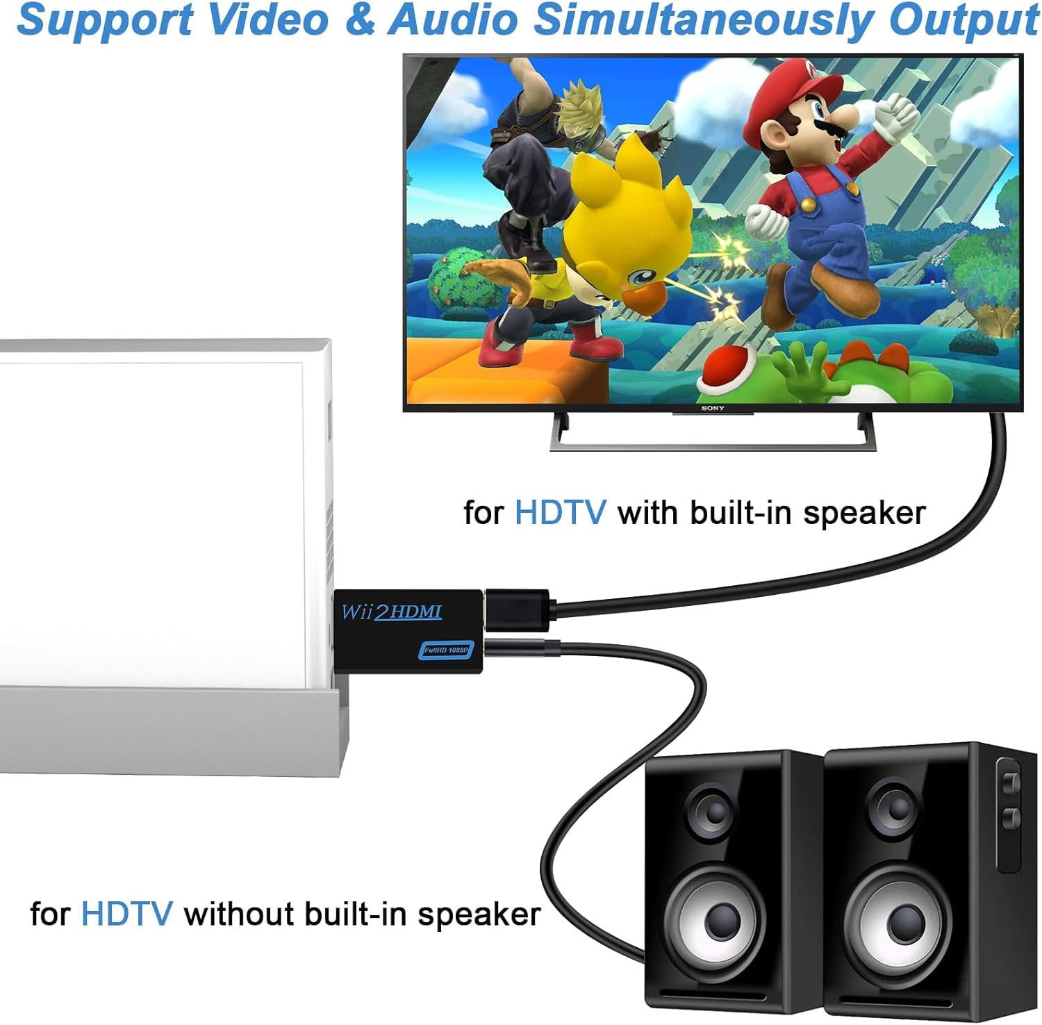 Wii to HDMI Converter, Wii to HDMI Adapter with 1080P/720P HD Output Video & 3.5mm Jack Audio Converter Adapter, Supports All Wii Display Modes, WII2HD(Black) (Black) - 5