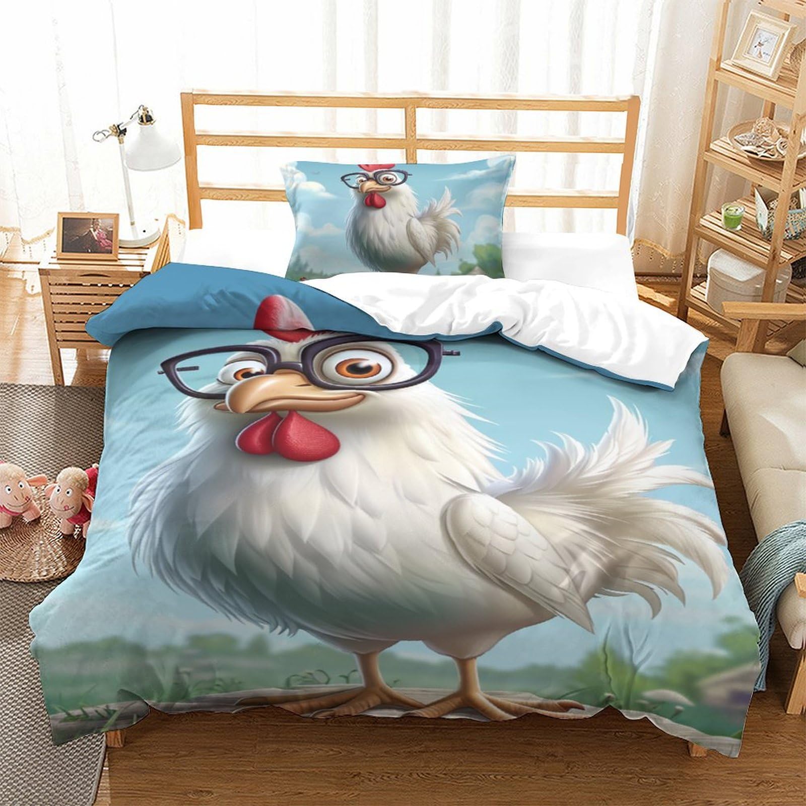 Housse de couette Le Coq pour chambre d'ado, ensemble de lit microfibre avec fermeture éclair