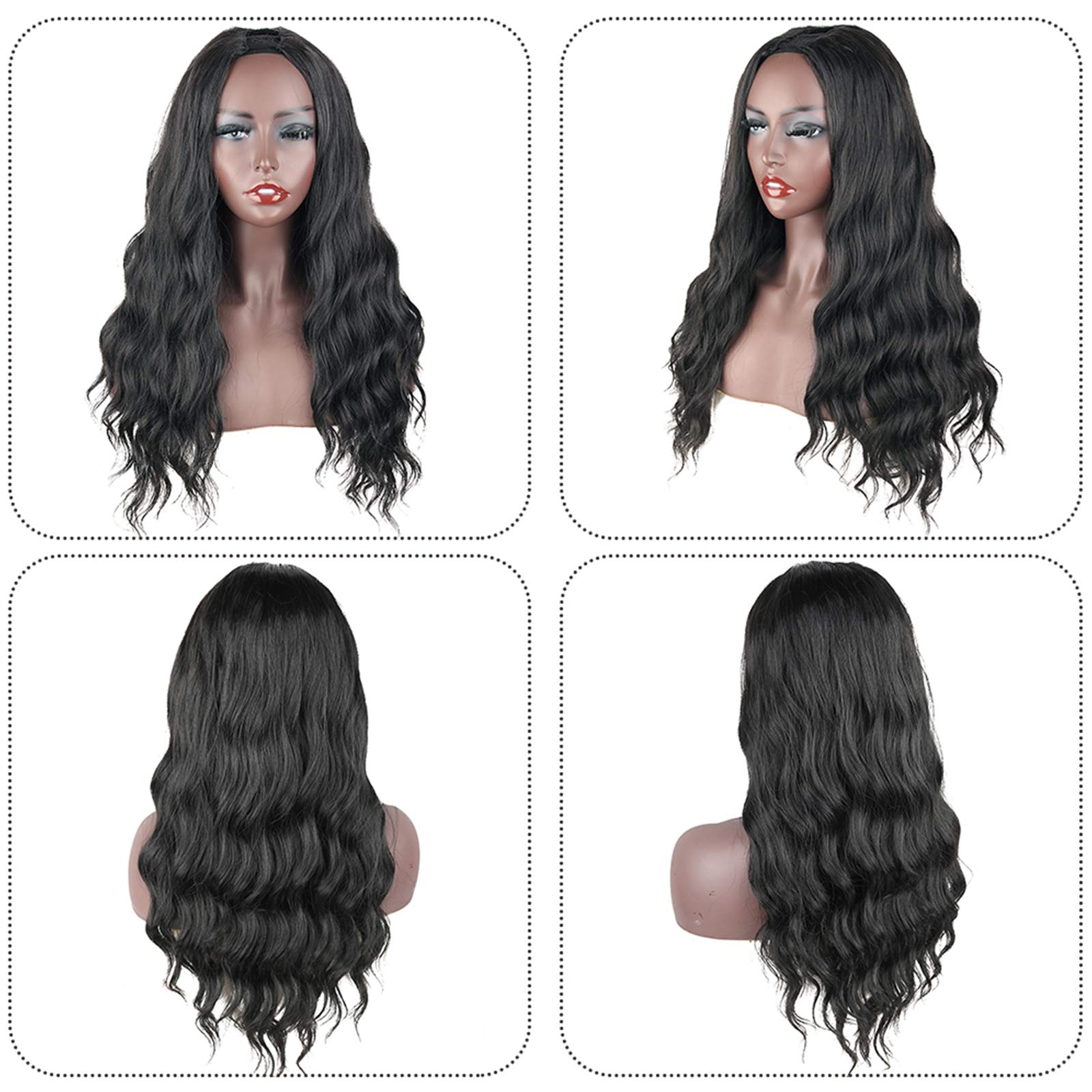 KRSI Body Wave U Part Wigs for Women U Part 3.5'' x 3.5'' U Shape Glueless Wigs Natural Black Full Head U-part Hair Extension Clip in U Part Wig Synthetic Hair Half Wig 50.8cm (1B-6681)