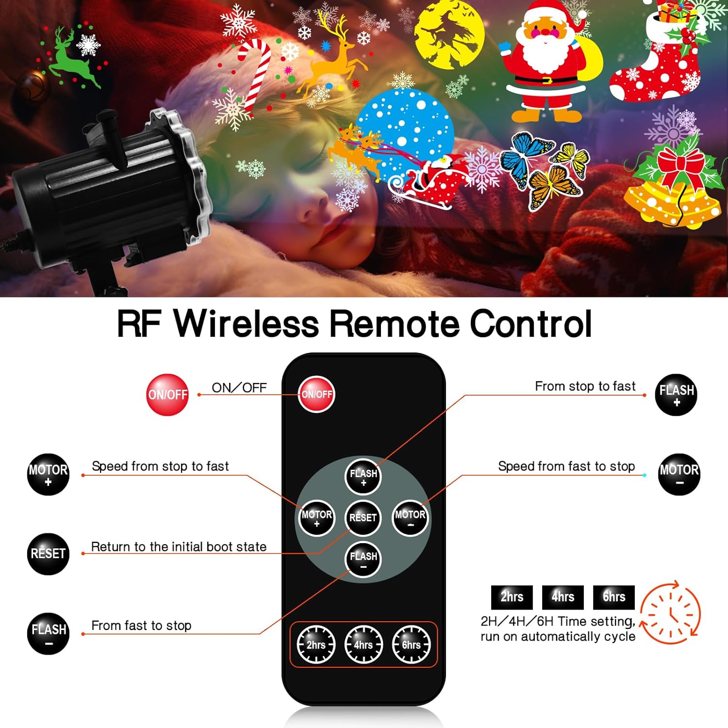 Christmas Projector Lights Outdoor, 16 HD Slides 64 Patterns Christmas LED Projector with Remote & Timer, Waterproof Holiday Projector Lights, for Indoor Garden Halloween Christmas New Year Decoration