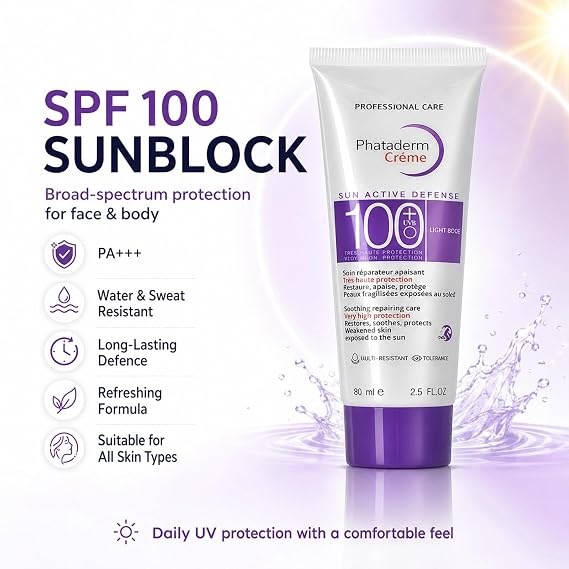 SPF 100 Sunblock Broad,Spectrum Sunscreen for Face & Body, PA+++ UV Protection, Water & Sweat Resistant, Long-Lasting Defense, Refreshing Formula, Suitable for All Skin Types