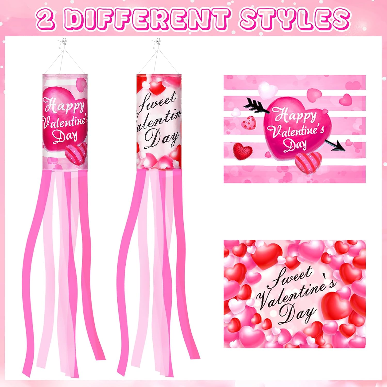 NOVWANG 2 Pieces 40 Inches Valentine's Day Windsock, Valentine Hearts Windsocks Outdoor Hanging Wind Sock for Wedding Anniversary Home Party Yard Garden Patio Decoration image 3