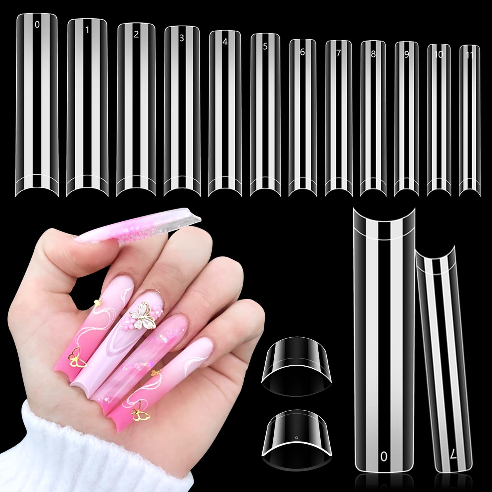 Adonafy Nail Tips fr Gelngel: Extra Lange 504 Stck Acryl Knstlich Fake  Nails Tips - Franzsisch Transparent Kunstngel zum Aufkleben 12 Gren  Halbe Abdeckung Nagel Tips Set fr Nagelstudios DIY : Amazon.de: Kosmetik