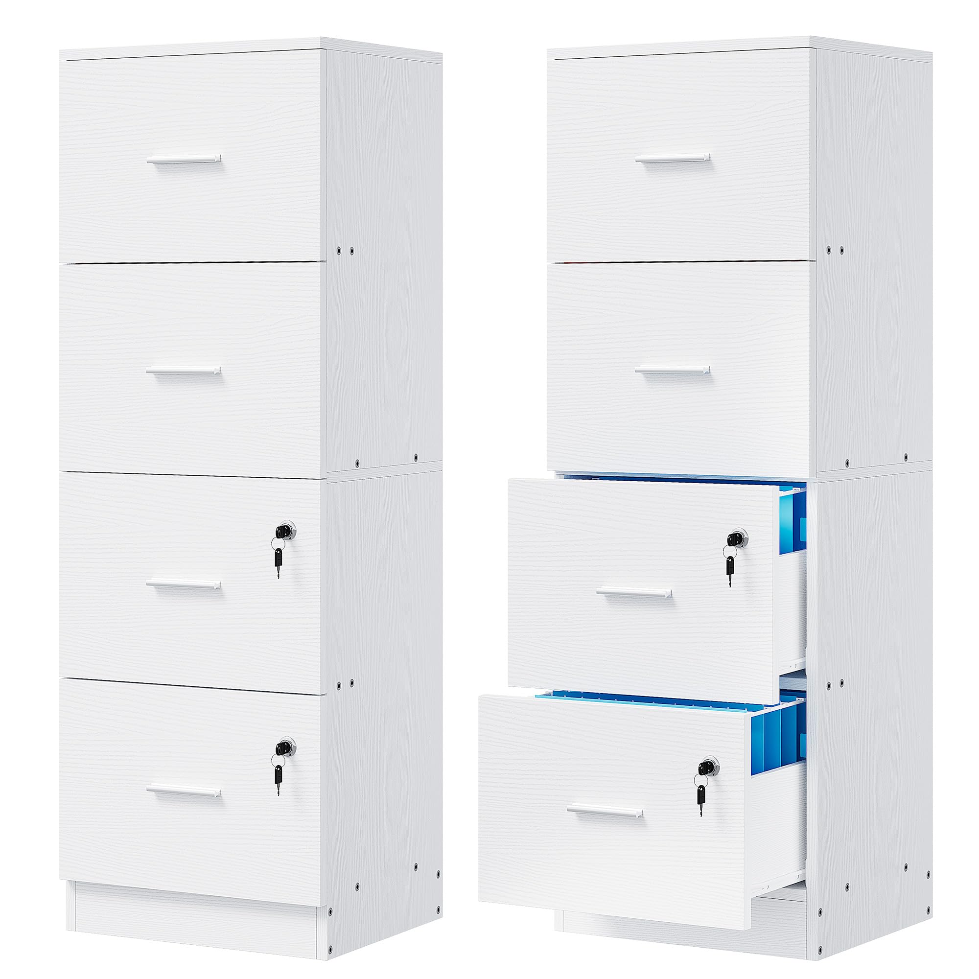 YITAHOME Aktenschrank mit 4 Schubladen, Aktenschrank Abschließbar, 127.5cm hoch Vertikaler Büroschrank für Aktenordner in A4-Größe (weiß)
