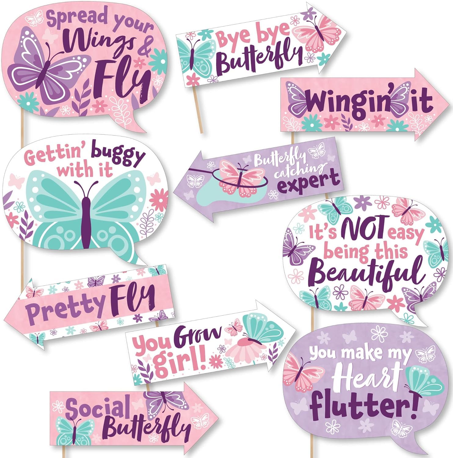Rozi Decoration Butterfly Theme Photo Booth Props for Girls Birthday Decorations, Baby Shower Party Decor, Butterfly Props for Baby Girl Pack of 10 Pcs