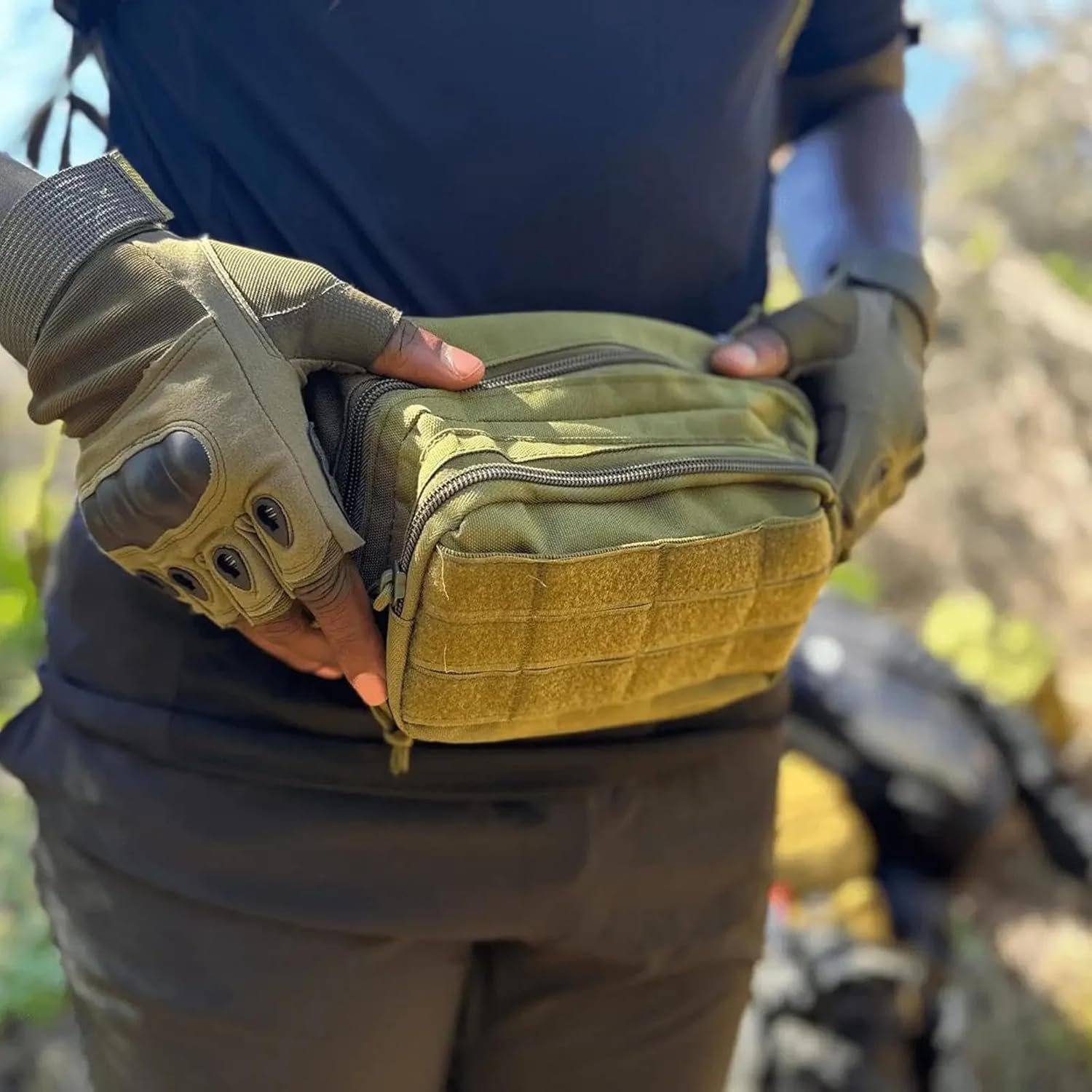 Waist Bag Waist Packs Multi-Function Pack Fanny for Men Nylon Shoulder Hiking Bag Sports High-Capacity Khaki