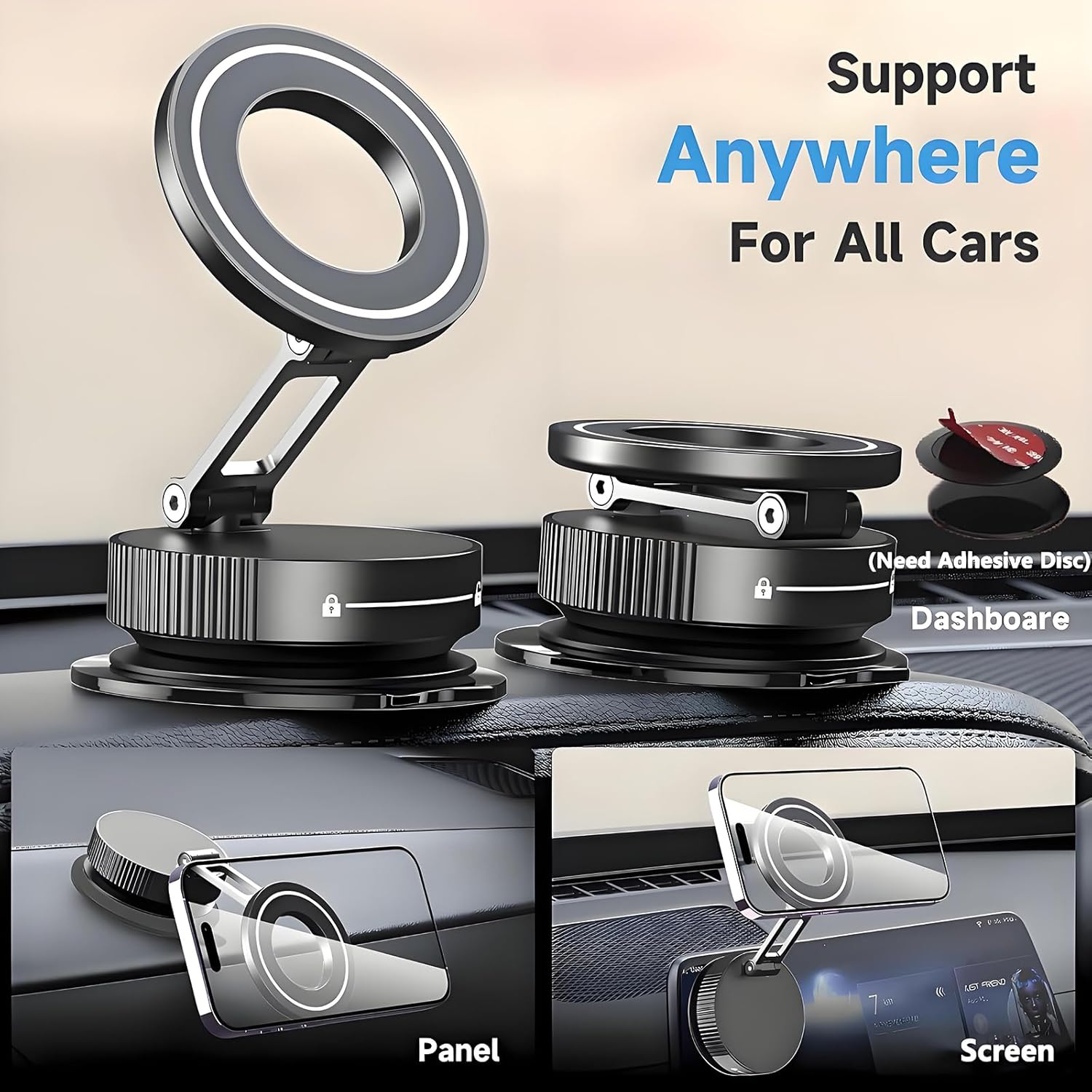 Vacuum Magnetic Car Phone Holder-360° Rotation Super Strong N55 Magnetic Force Car Mount Reinforced 80LBS Ultra Suction Cup Cell Phone Holder for iPhone/Android and Car/Gym/Mirror