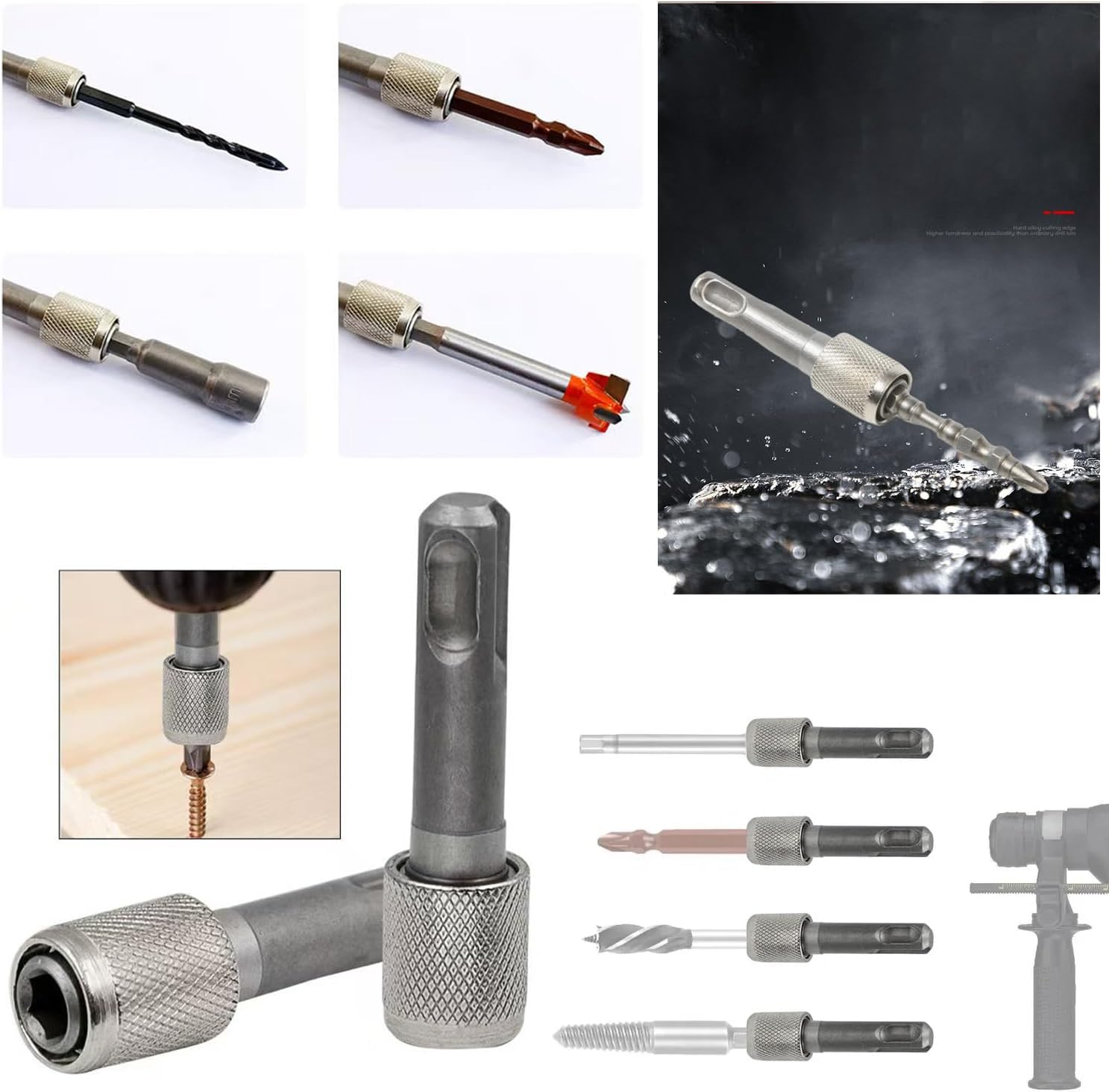 3 Pack SDS-Plus Shank to 1/4'' Hex Socket Adapter Converter SDS-PLUS to 1/4" Hex Adapter for Rotary Hammer Drill Driver Keyless Chuck 1/4 Inch Drill Bit Set Screwdriver Bits