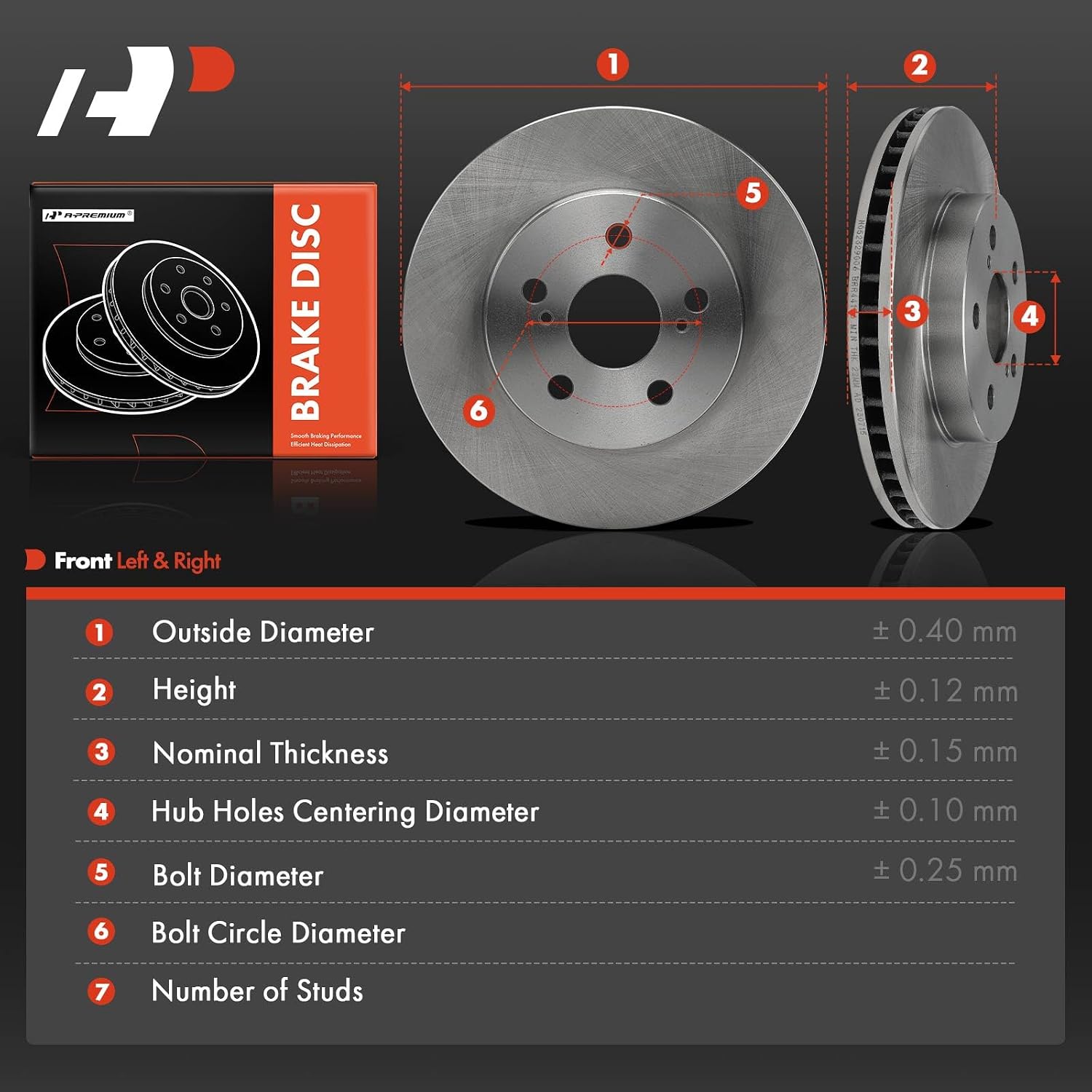 A-Premium 10.04 inch (255mm) Front Vented Disc Brake Rotors Compatible with Select Toyota Models - Corolla 2020/2022-2023, Prius 2016-2022, Prius AWD-e 2019-2022, Prius Prime 2017-2019, 2-PC Set